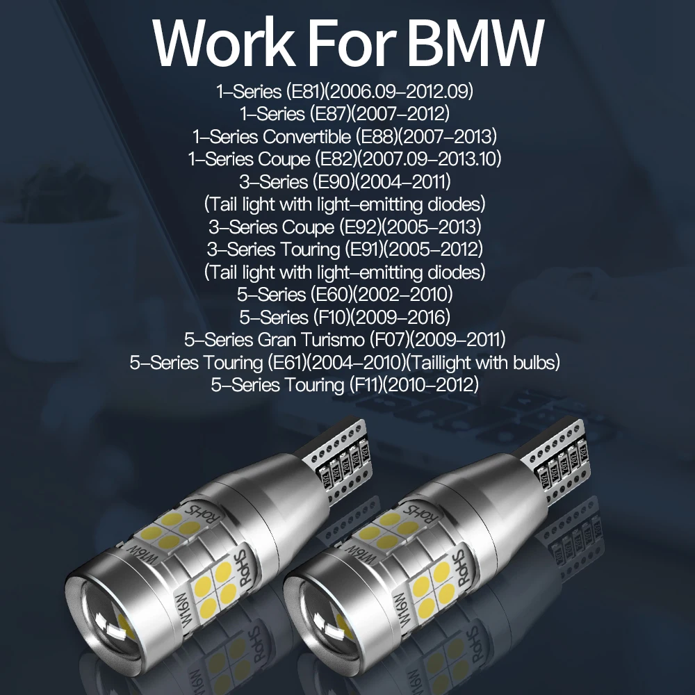2pcs W16W T15 921 Canbus LED Reverse Light Blub Backup Lamp For BMW E81 E87 E88 E82 E90 E92 E91 E60 F10 F07 E61 F11 1 3 5 Series - купить по