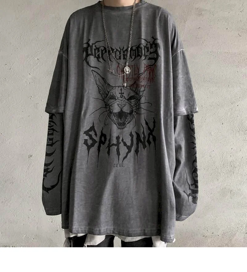 

Punk Unisex T Shirt Streetwear Cool Patchwork Tshirt Harajuku Summer Tops Tees Spring Long Sleeve High Street Loose Japan Style