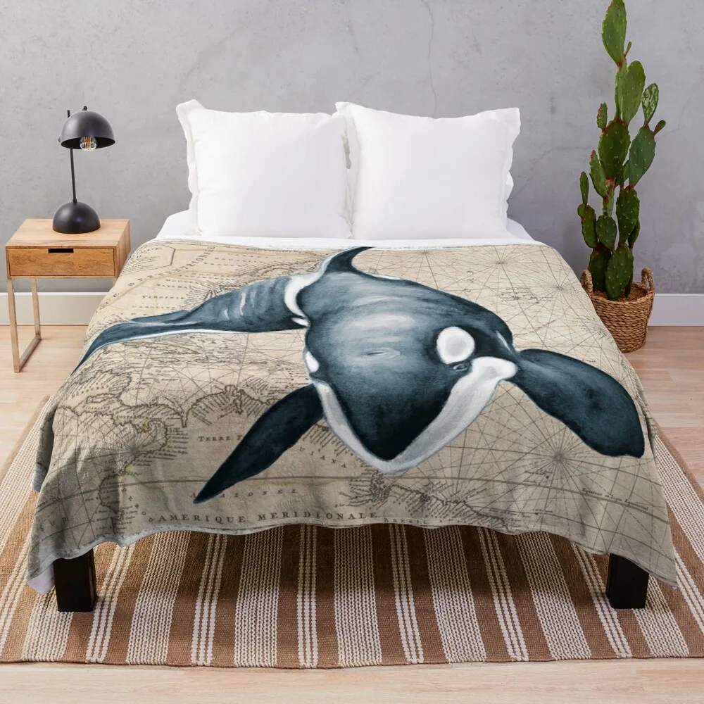 

Orca Whale Map Throw Blanket blanket luxury semi-toral blanket blanket lace