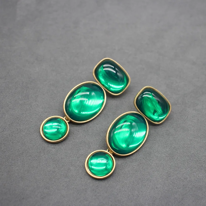Набор геометрических янтарных зеленых драгоценных камней серьги нишевой дизайн