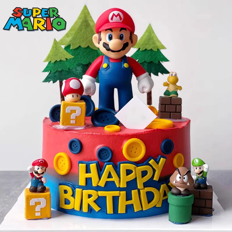 Набор кукол для украшения торта в стиле Super Mario Bros, аниме, Луиджи Йоши, фигурки из ПВХ, детские украшения на день рождения