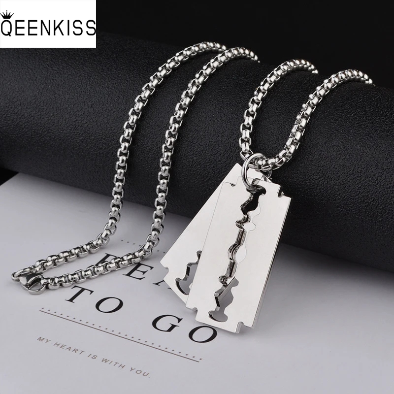 

QEENKISS NC841 Fine Jewelry Wholesale Fashion Woman Man Birthday Wedding Gift Hiphop Razor Blade Titanium Steel Pendant Necklace