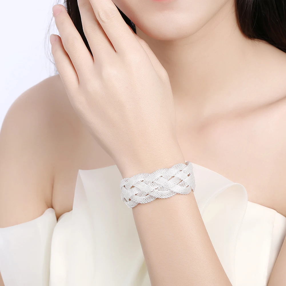 

Factory direct fashion 925 Sterling Silver Bracelet for woman Woven Mesh chain Simple small fresh jewelry Wedding party gifts