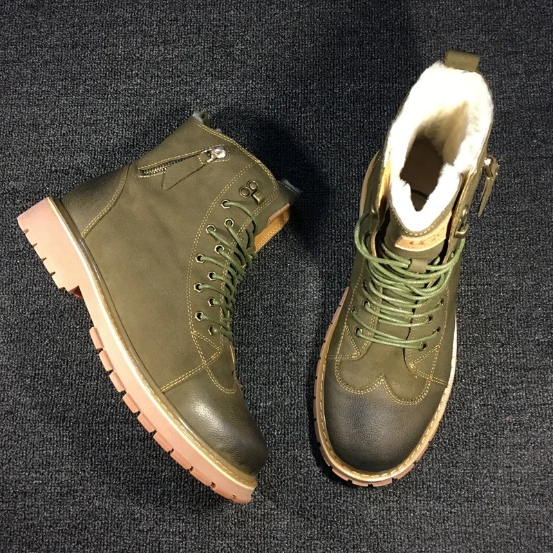 Зимние ботинки мужские меховые зимние кожаные утолщенные теплые плюшевые