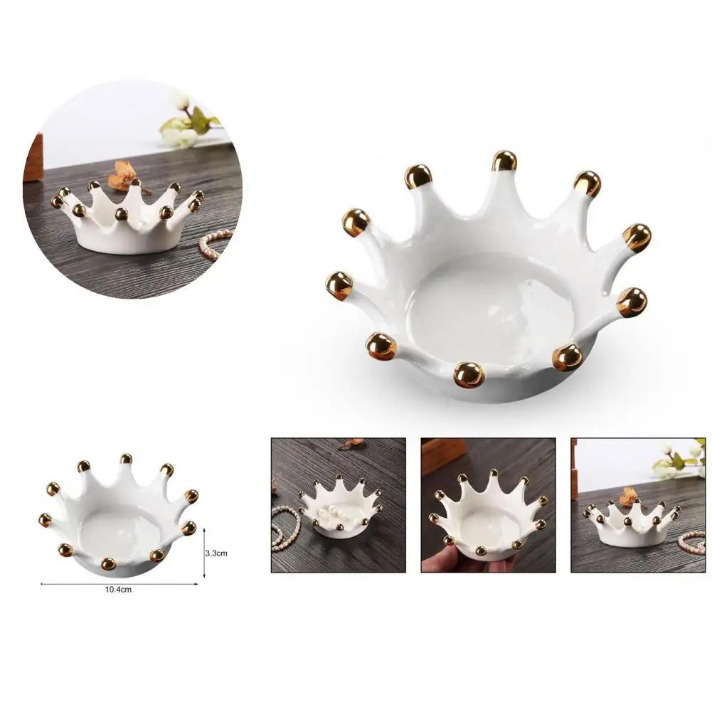 

Useful Ring Holder Dish Reusable Eye-catching White Ceramic Jewelry Plate Crown Display Organizer