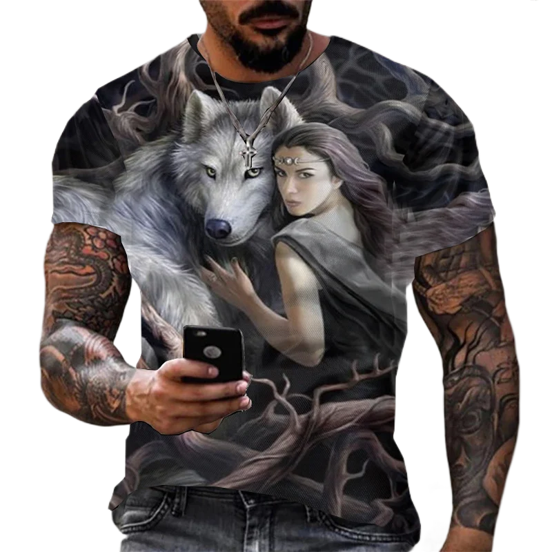 

Kaus Gambar Serigala 3D untuk Pria Atasan Lengan Pendek Ukuran Besar Musim Panas Pullover 2023 Mode Streetwear Pakaian Keren Pri