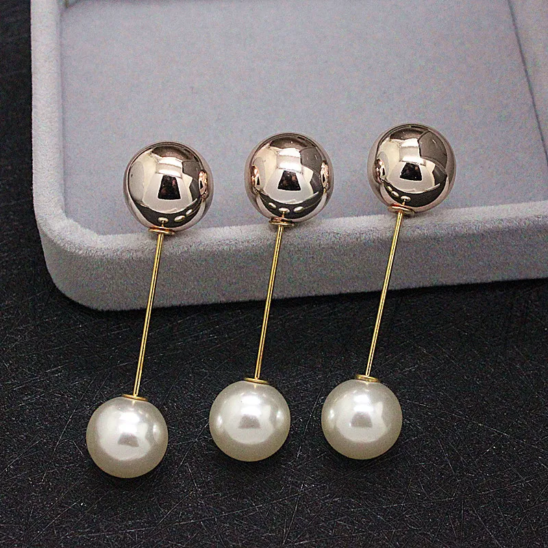 Фиксированные противоскользящие жемчужные броши с двумя головками булавки