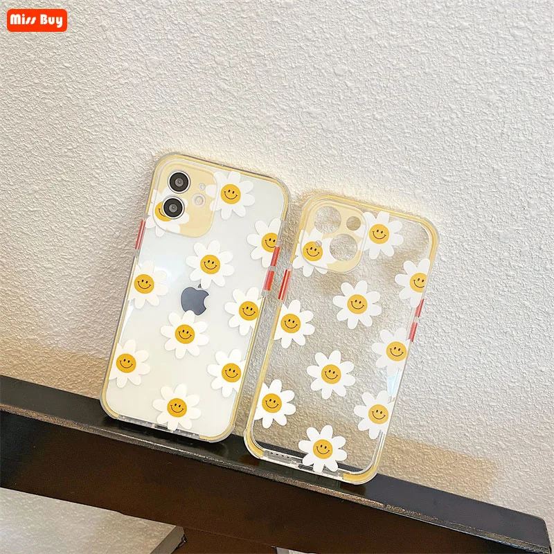 

Fashion Daisy Transparent Clear Camera Protection Phone Case For iPhone 13 12 11 Pro Max X XR XS 7 8 Plus Cover Ultra Slim Shell
