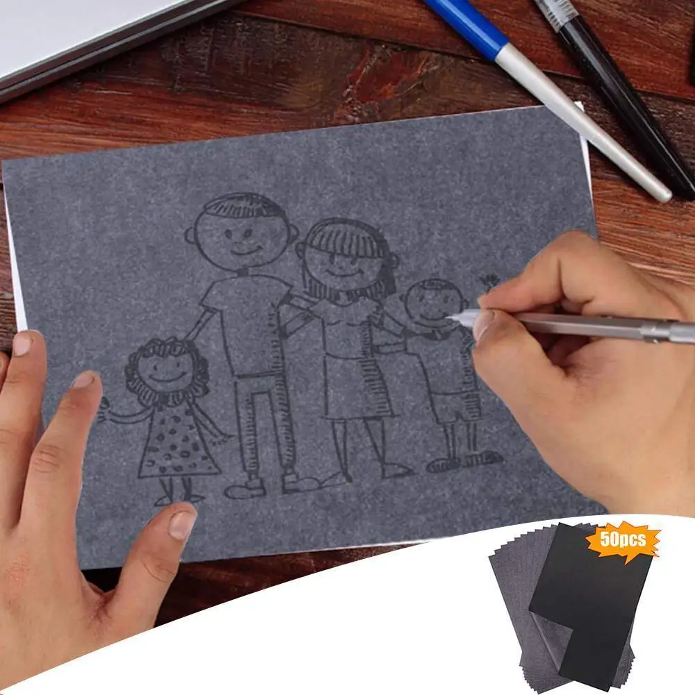 

50pcs/set Black A4 Copy Carbon Paper Painting Tracing Legible Reusable Graphite Painting Accessories Tracing Painting Paper T3s8