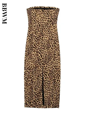2023 Shoulder Long Dresses For Women Leopard Print Bodycon Dress Vintage Backless Elegant Party Chic Female Sexy Evening Dresses
