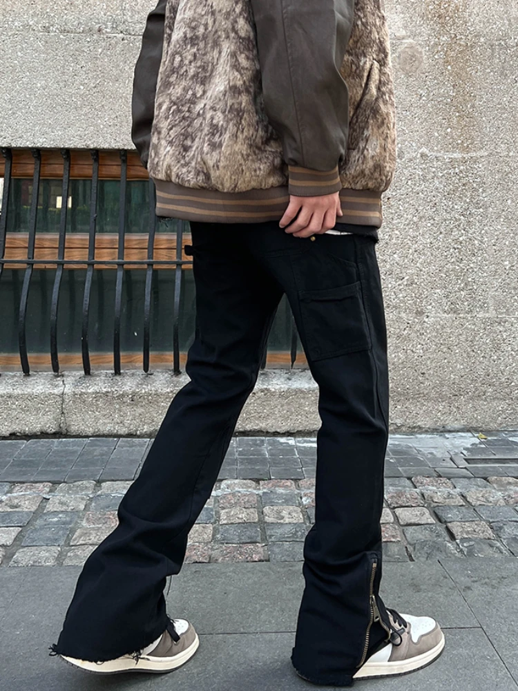 Джинсы мужские с заклепками и боковой молнией в американском стиле Vibe Harajuku