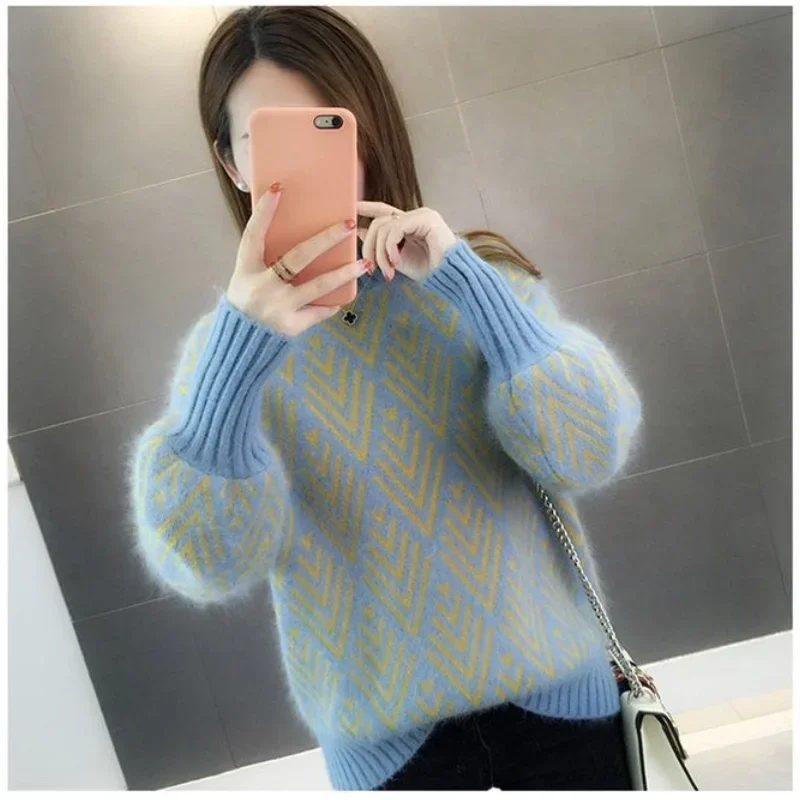 Женские зимние толстые теплые вязаные свитера женская модная уличная одежда