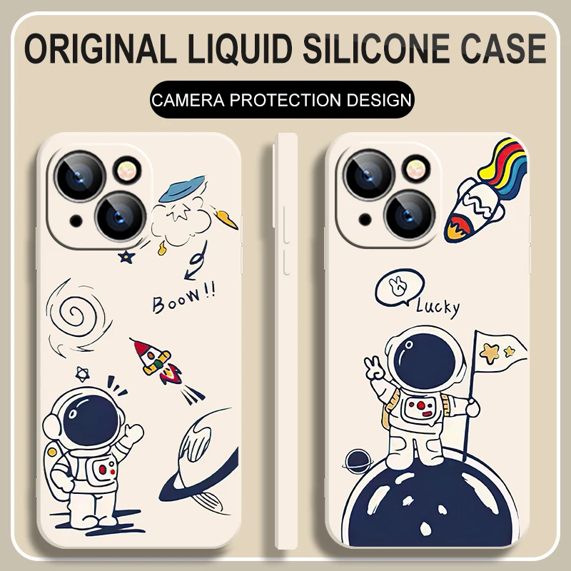 

For iPhone 13 Mini 12 11 13 Pro Max XS XR X 8 7 Plus SE 2020 Creative Astronaut Silicone Case For iPhone 12 13 11 Soft Cove