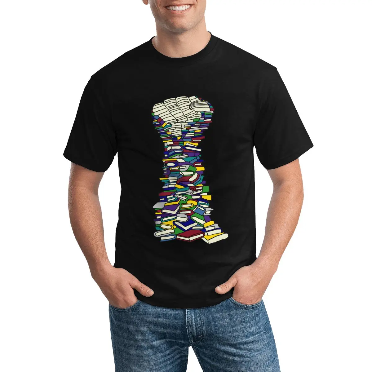 

Мужская хлопковая футболка с круглым вырезом, с принтом в виде книги