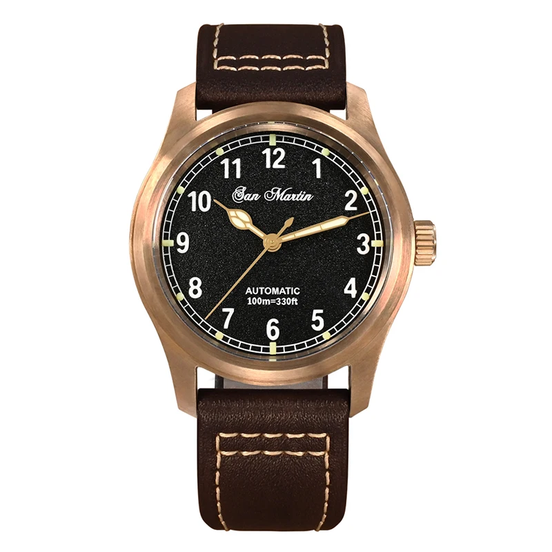 

San Martin Men Automatic Watch 37MM Pilot Mechanical Wristwatch Cusn8 Bronze Military Sapphire 100M Waterproof Luminous YN55