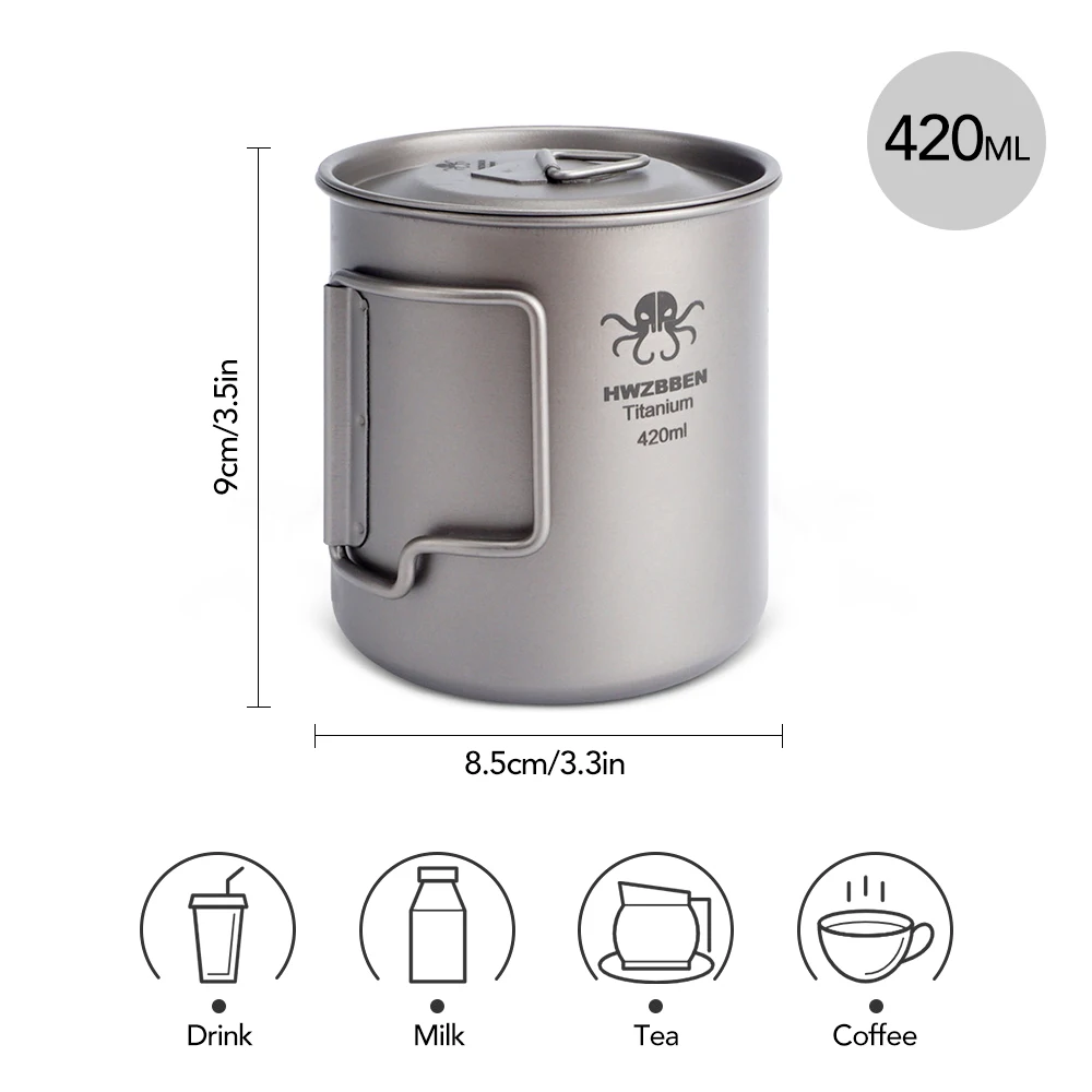 420 мл титановая чашка со складными ручками легкая для воды походов кемпинга