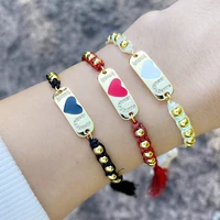 lovers adjustable bracelet for women fashion boho copper beads drop oil heart i love you letter bracelet woman wristband jewelry