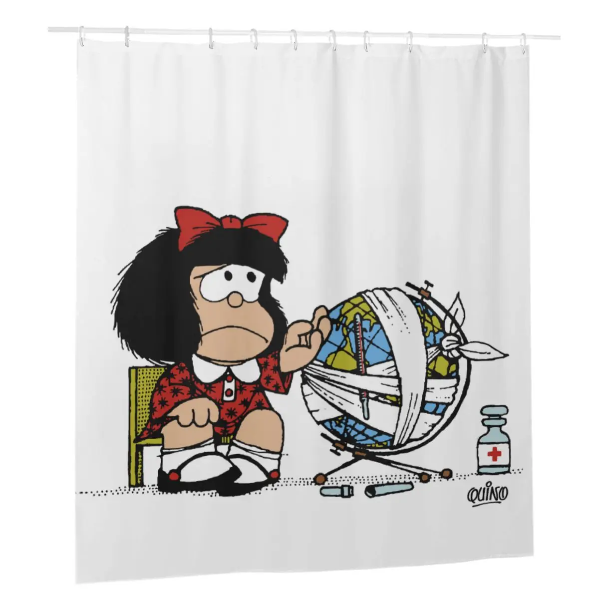 

Kawaii Mafalda Shower Curtains Amine Cartoon Home Thicken Multi-size Cloth Screen with 12 Hook
