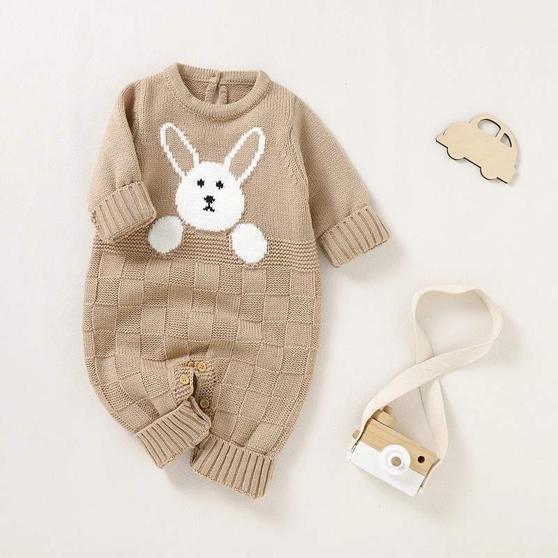 

Newborn Baby Rompers Autumn Winter Long Sleeve Knitted Infant Boys Girls Rabbit Jumpsuits Playsuits Toddler Easter Outfits 0-18m