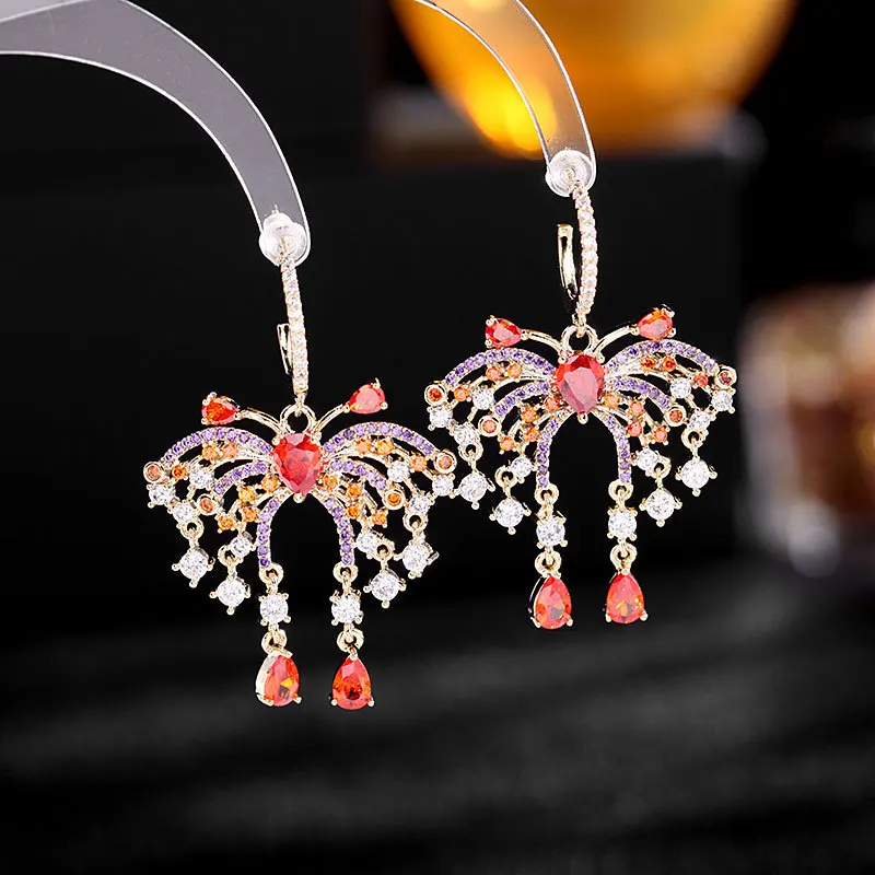 

Temperament and Elegant S925 Silver Needle Exaggerated Butterfly Water Drop Tassel Earrings for Women Inlaid with Cz Ear Jewelry