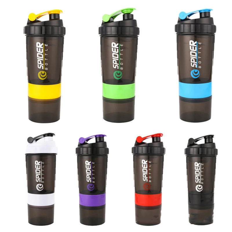 

3 Layer Shaker Bottle Protein Mixing Shake Cup Sports Fitness Water Cup 550ml Scaled Plastic Water Bottles with Medicine Box