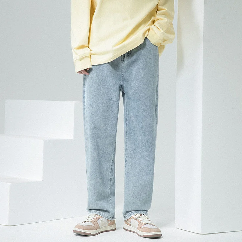 Blue Grey Baggy Jeans Men's Fashion Retro Casual Straight Jeans Men Streetwear Hip Hop Loose Biker Denim Pants Mens Trousers