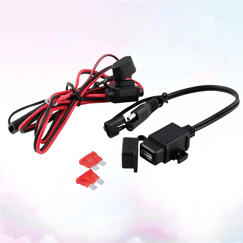 

12V Dual USB Waterproof Motorcycle SAE to USB Mobile Phone GPS Charger Cable Adapter Inline Fuse Power Supply