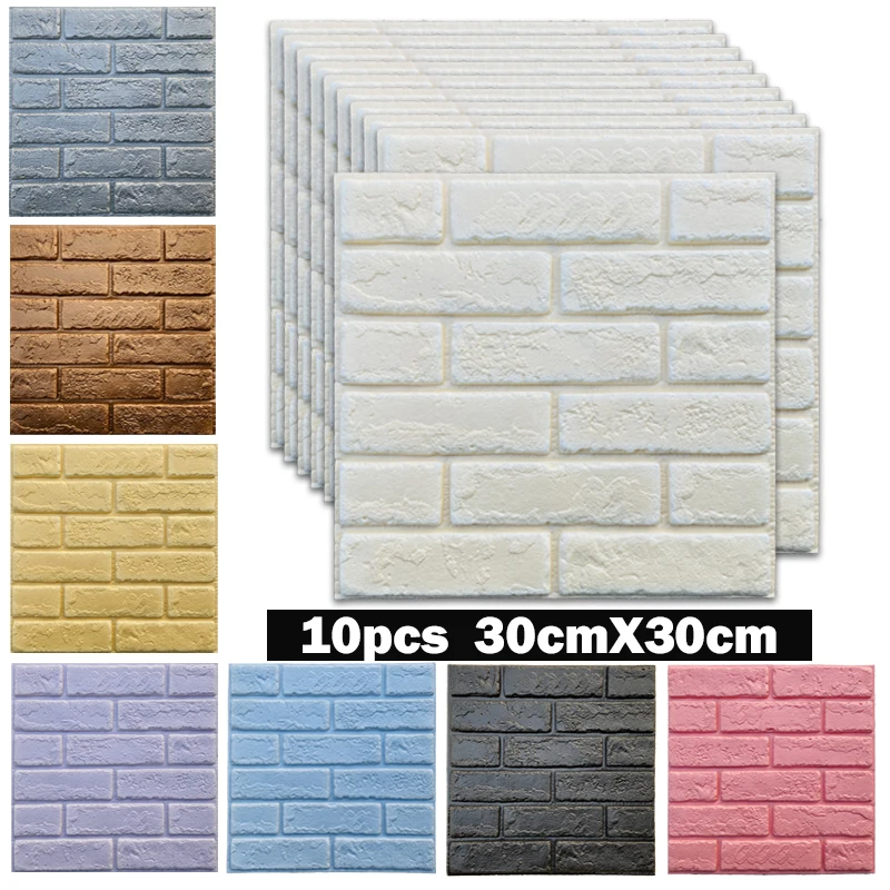 

10pcs 30X30cm 3D Brick Wall Stickers Self-Adhesive Panels Living Room Bedroom Decor Foam Waterproof Wallpaper Home Decoration