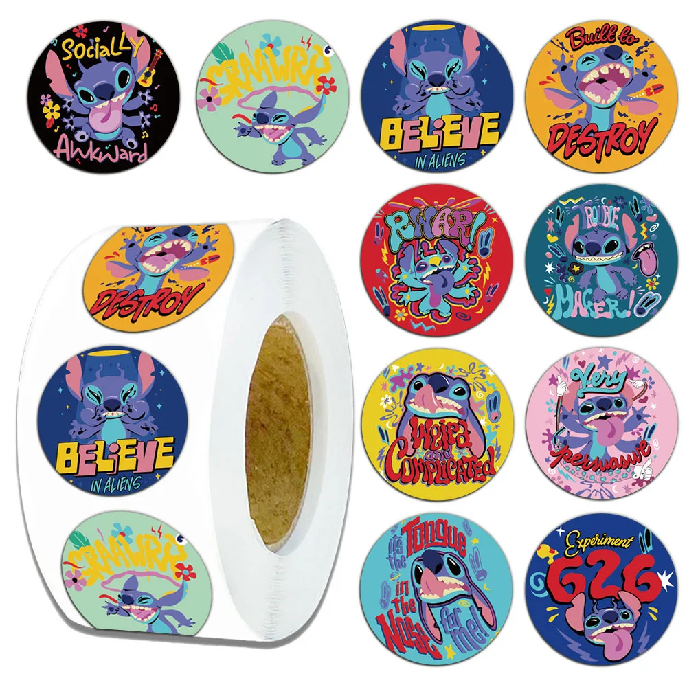 500pcs/roll Stitch Sealing Stickers Cute Disney Round Sticker Funny Envelop Diary Diy Decoration Label Birthday Christmas Gifts