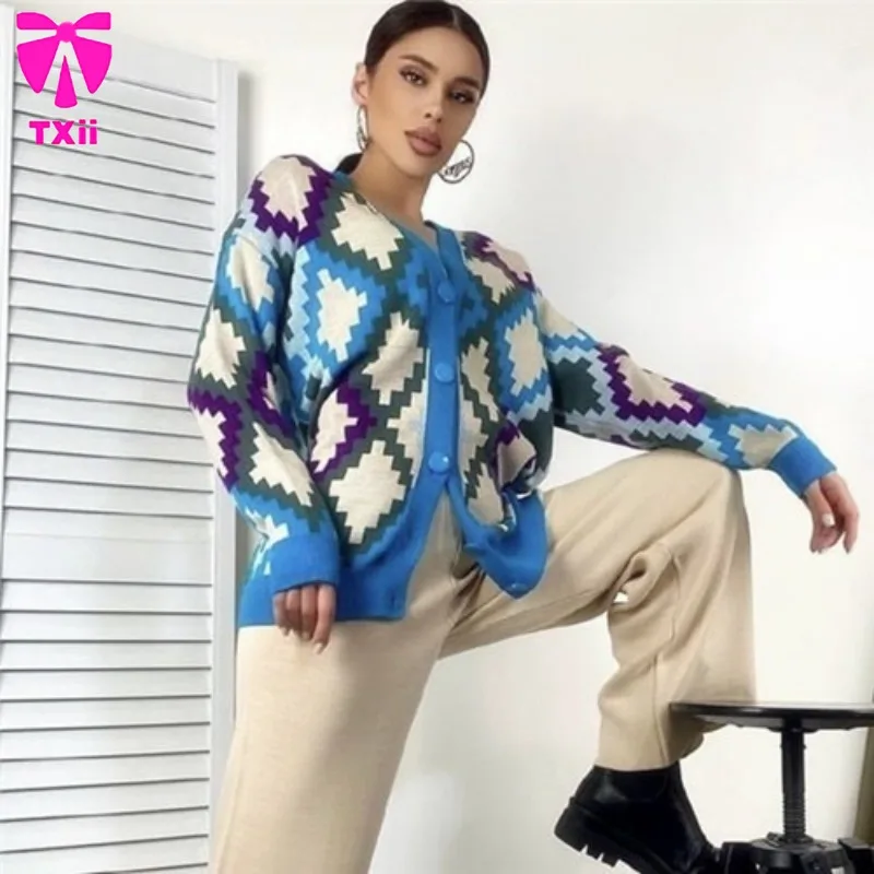 Клетчатый вязаный осенне-зимний повседневный свитер кардиган топ комбинезон с