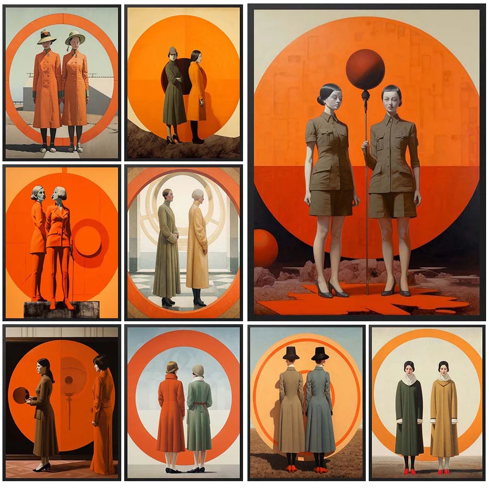 Иллюстрация Близнецы Девушка Женщина Портрет Принты Плакат Настенное Искусство