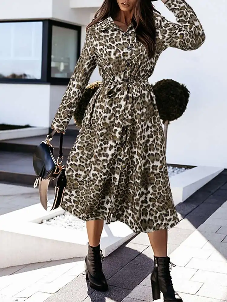 

Пикантный Леопардовый сарафан Celmia сезона осень 2022, винтажное женское платье миди, модное Повседневное платье с длинным рукавом, женское пла...