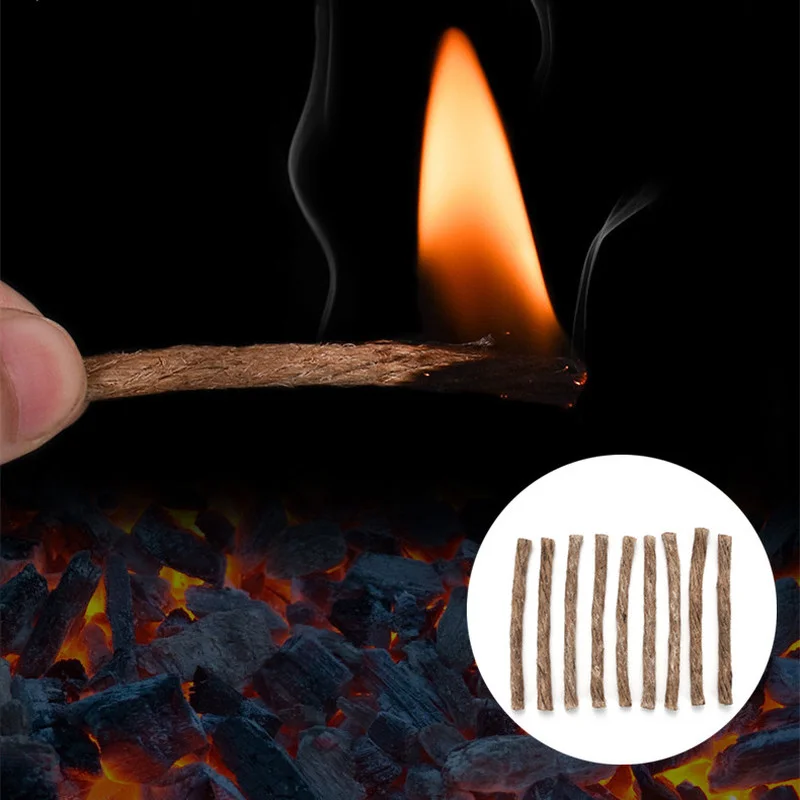 

10pcs Hemp Rope for Outdoor Travel Camping Picnic Barbecue Supplies Windproof Wood Fireplace Ignition Rope 70mm*6mm