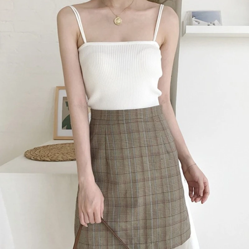 

Топ женский, вязаный в рубчик, однотонный, с двумя бретелями