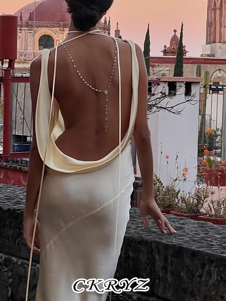 

Ckryz-Women's Sleeveless Lace Up Backless Bodycon Maxi Dresses, Sexy Clubwear, Evening Party, Y2K Clothes, Summer Fashion