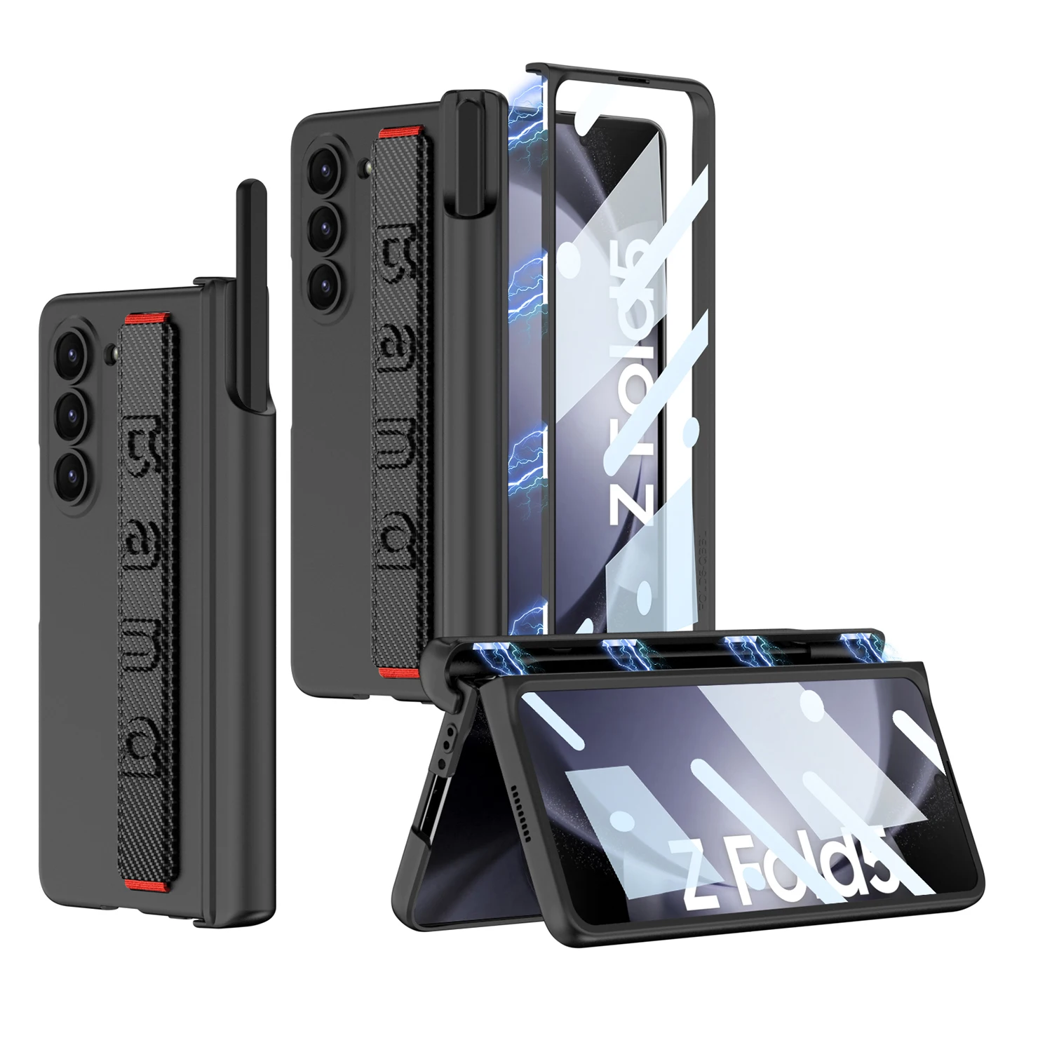 

for Samsung Galaxy Z Fold 5 Case Fold5 Magnetic Hinge wristband Shockproof Armor Case Slim Hard Matte PC Cover