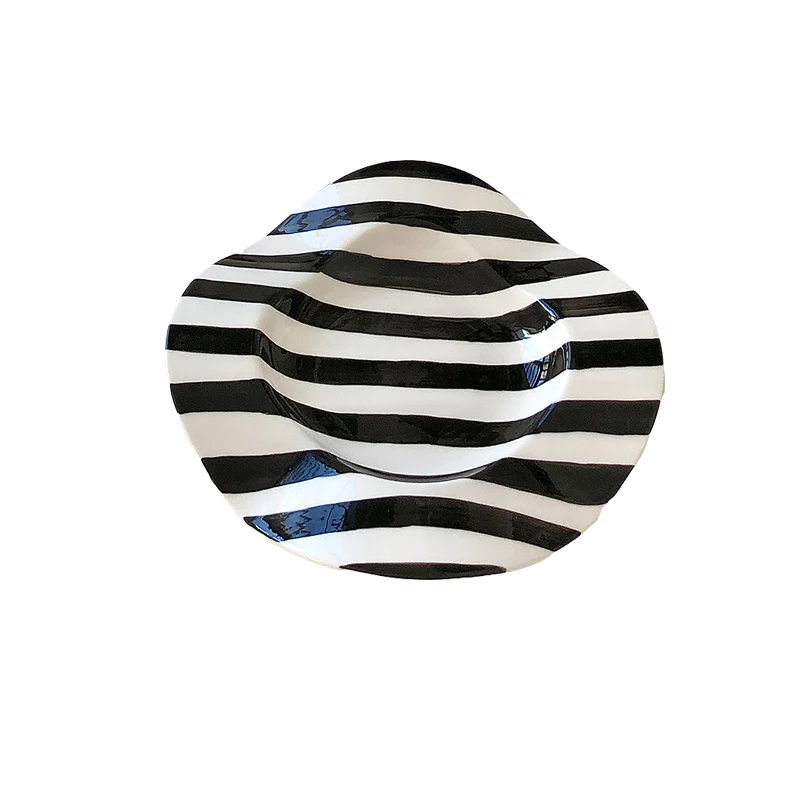 

8inch Ceramic Plate Dot Stripe Irregular Wave Shape Ceramic Dessert Plate Pasta Plate Dinner Plates Ceramic Dish Plates