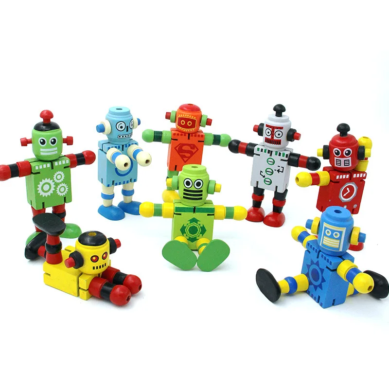 

робот деревянный игрушка головоломка для детей подвижные части тела