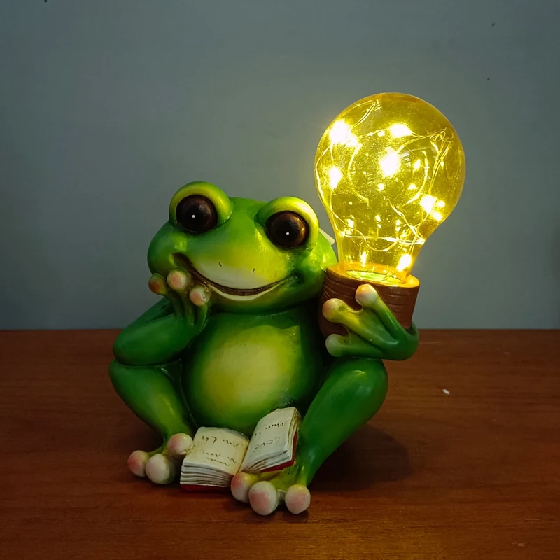 

Frog Shaped Sculpture Resin Decor Solar Powered Garden Lights Simulation Frog Shaped Statue Lantern Frog Decor