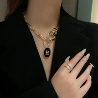 korean version of fashion personality geometric metal h letter choker necklace female temperament exquisite clavicle chain