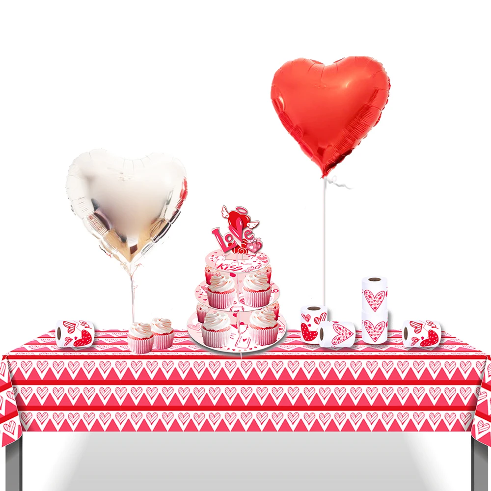 

130*220cm PE Happy Valentine's Day Wedding I LOVE YOU Party Disposable Tablecovers Backdrops Heart Proposal Party Decorations