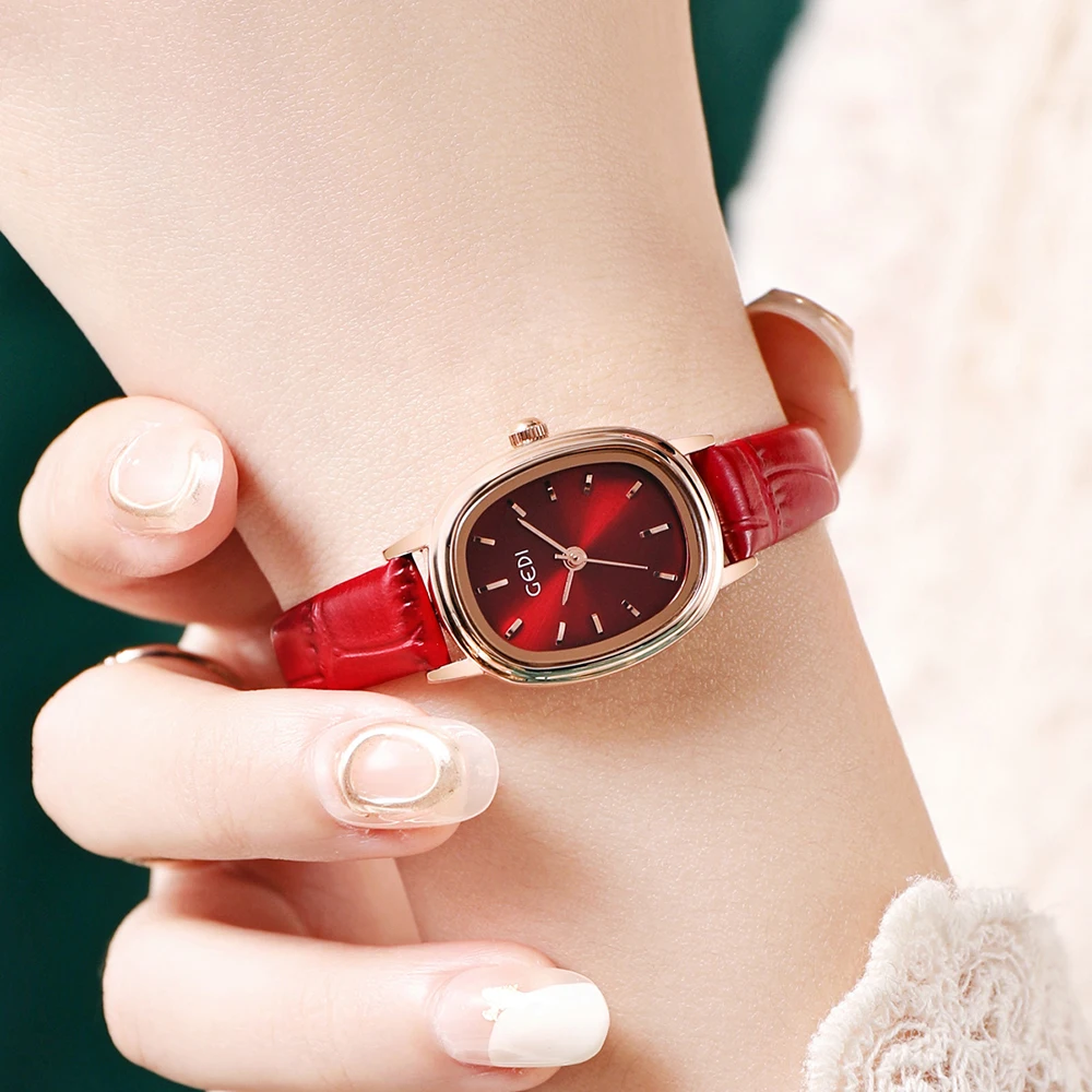 

GEDI Brand Luxury Women Oval Dial Quartz Watches Waterproof Leather Strap Ladies Watch Fashion Casual Female Clock Dropshipping