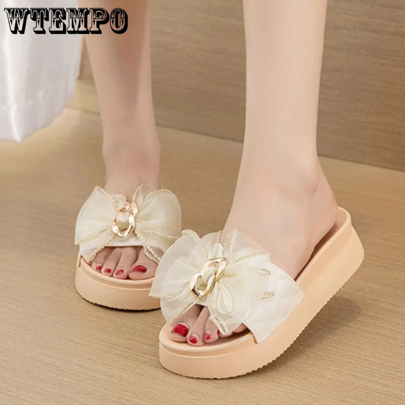 WTEMPO Women Bow Summer Sandals Indoor Outdoor Beach Shoes Fashion Thick Platform Slippers Women's Flip Flops Wholesale