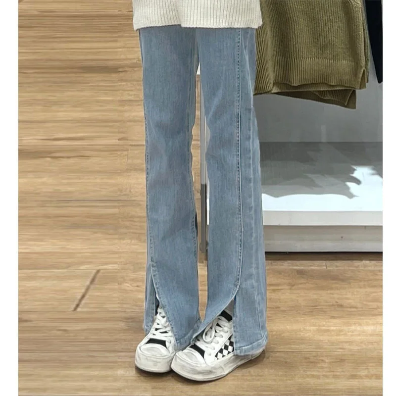 

Hot sale 2023 Slit Jeans Female Autumn and Winter Design Sense Niche High Waist Straight Leg Pants Mopping Pants High Street Tid