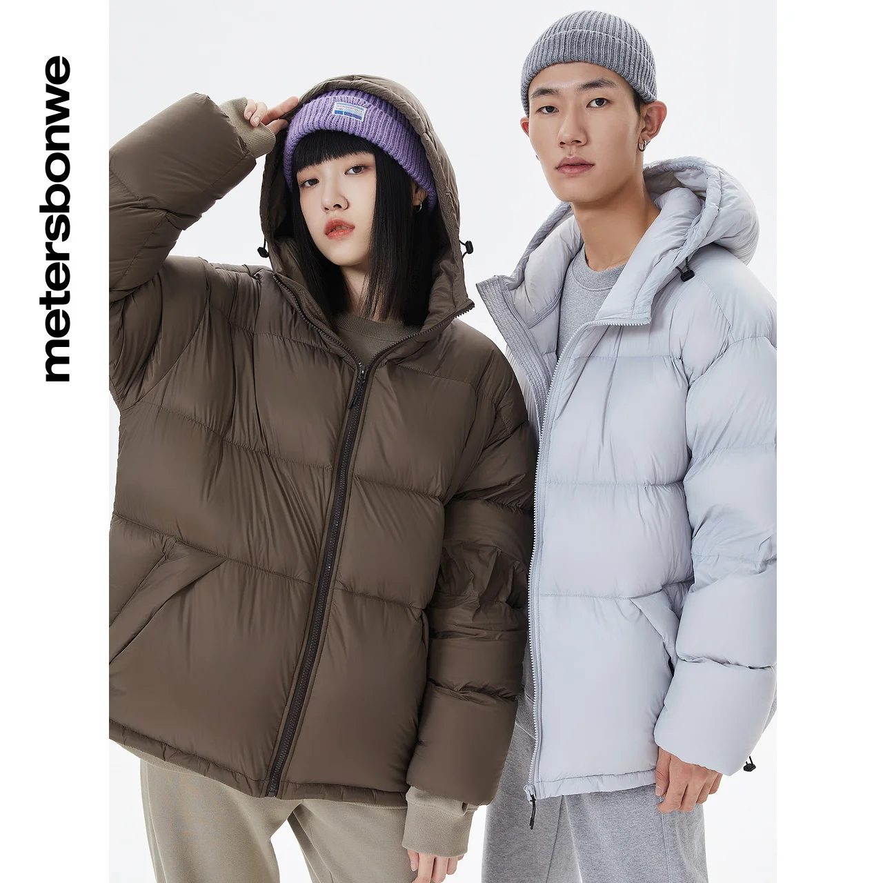 Metersbonwe Couple Loose Solid Color Light Down Wear Men Windproof Hooded 90%Duck Down Warm Wear Women Young Winter Down Jacket