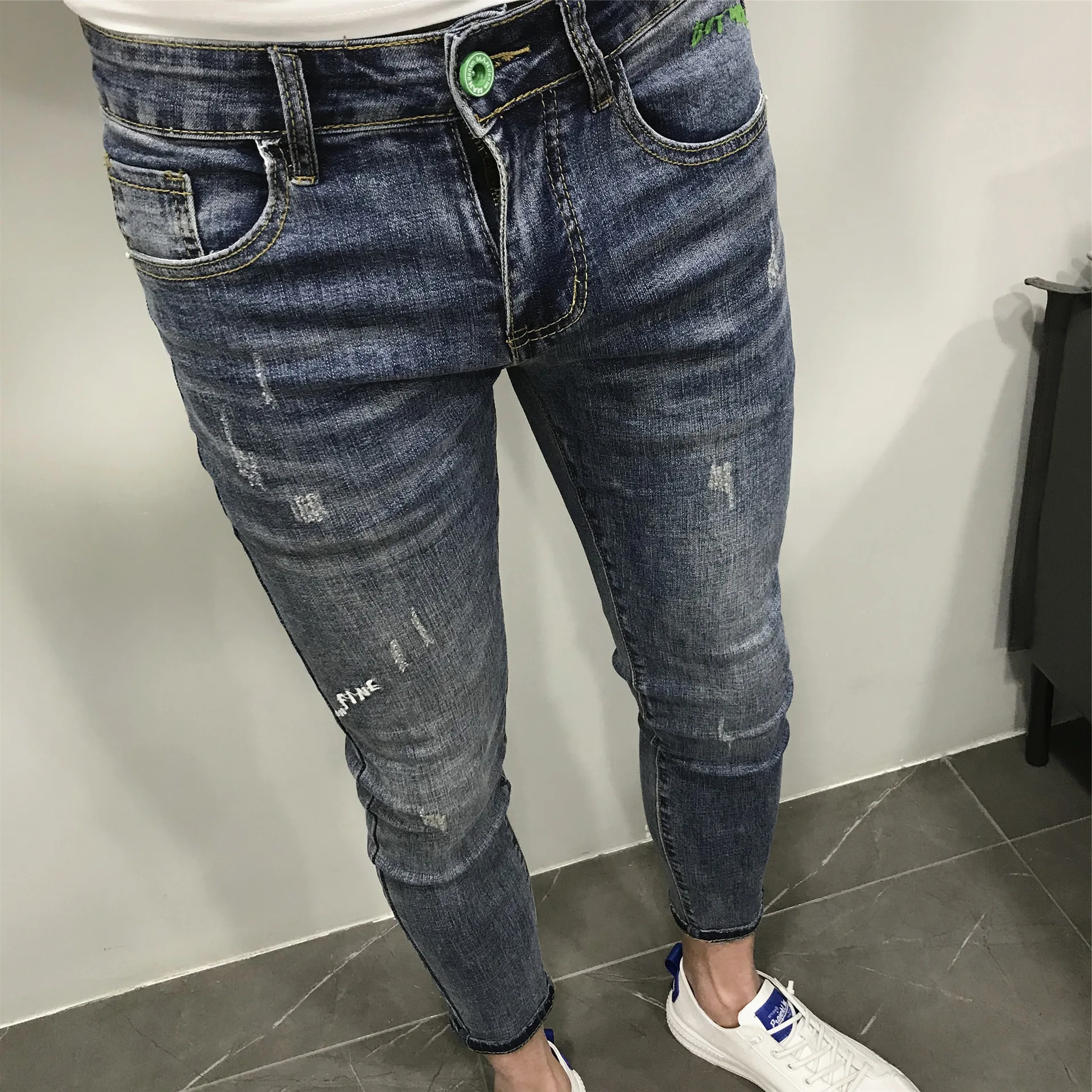 

Embroidery Cat Whiskers Scratches Small Feet Teenagers Slim Jeans Men Summer New Thin Korean Trendy Social People Pencil Pants
