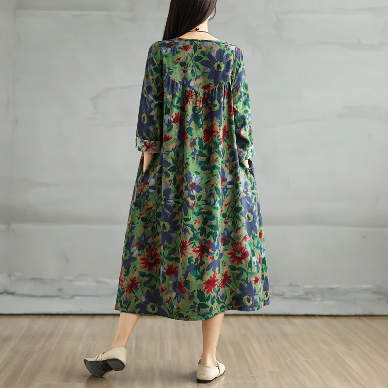 Весны/лета 202 хлопковое льняное платье в стиле ретро с круглым вырезом и