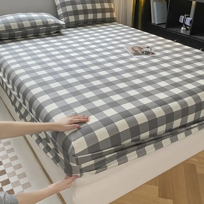 

Yaapeet Bed Sheet Cotton Plaid Printed Bottom Sheets for Queen Bed 100%Cotton Fitted Sheet with Elastic (without pillowcase)