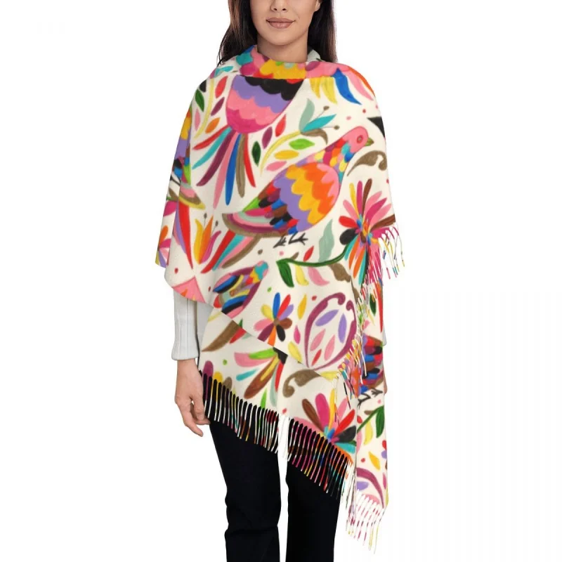 

Mexican Birds Scarf Wrap for Women Long Winter Warm Tassel Shawl Unisex Flowers Floral Mexico Scarves