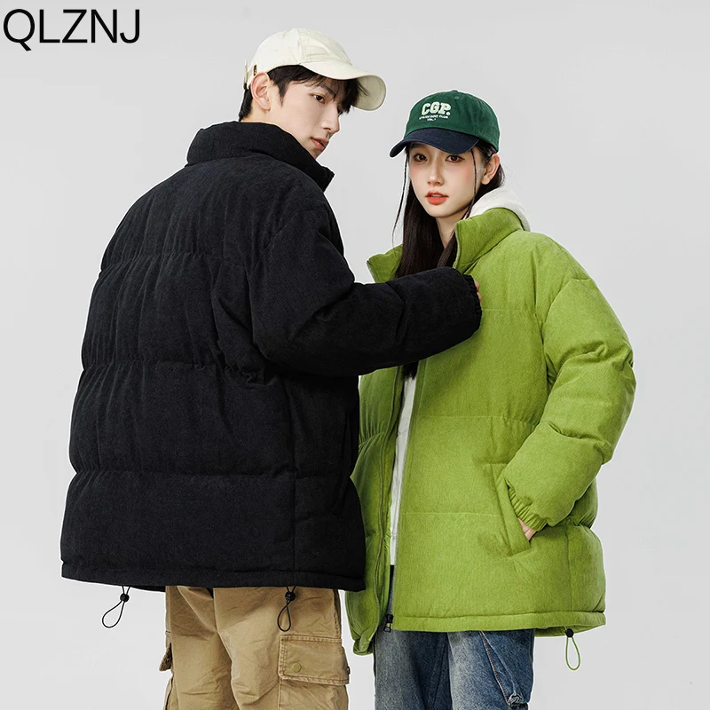

Winter Warm Parkas Men Vintage Stand Collar Corduroy Jacket Casual Oversize Cotton-Padded Bubble Coat Street Y2k Clothes Unisex